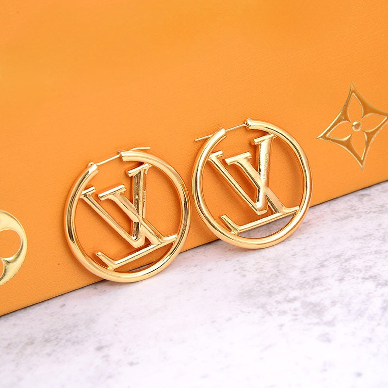 HEIDY 18K Real Gold Plated "LV" Hoops