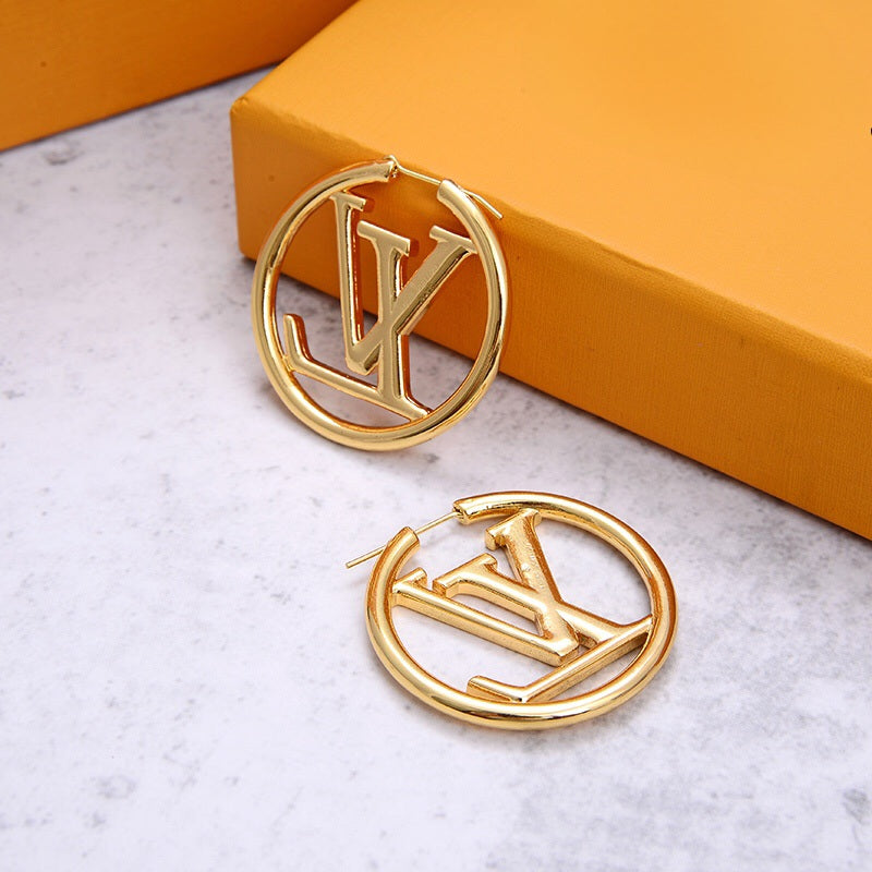 HEIDY 18K Real Gold Plated "LV" Hoops