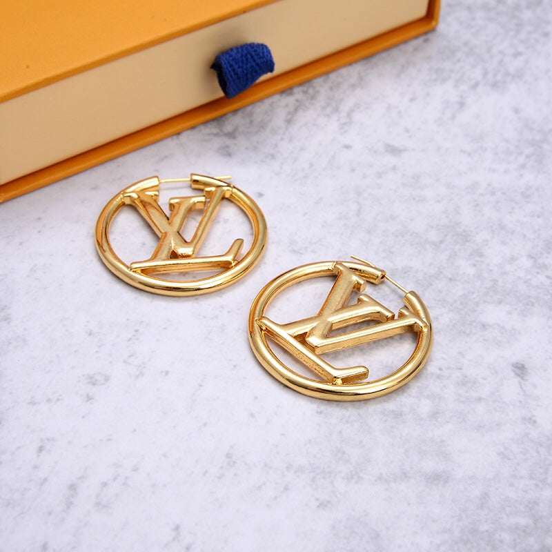 HEIDY 18K Real Gold Plated "LV" Hoops